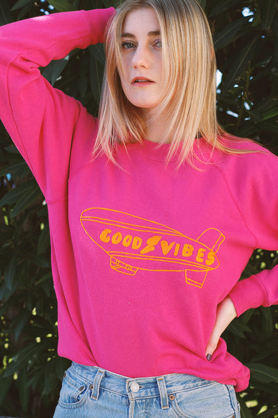 upcycled vintage sweatshirt with good vibes embroidery detail | Love Faustine