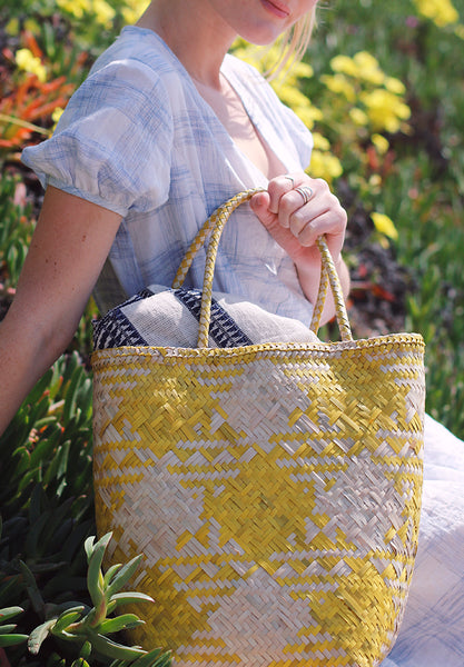 Handwoven Plaid Rattan beach bag from Indonesia | Love Faustine