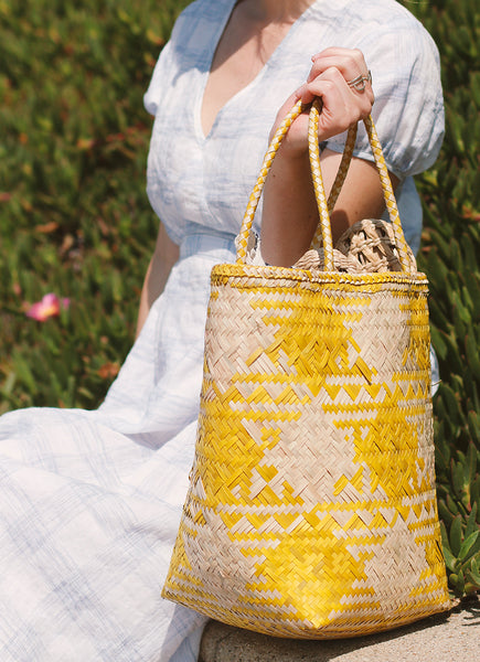 Handwoven Plaid Basket Bag made Rattan from Indonesia | Love Faustine