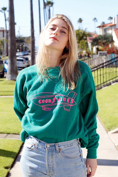 upcycled vintage sweatshirt with good vibes embroidery detail | Love Faustine