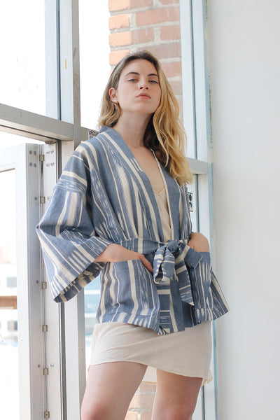 sustainable kimono with wide sleeves and waist tie | Love Faustine