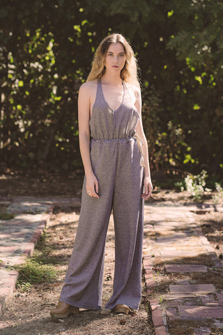 Wide leg jumpsuit with waist tie and front pockets | Love Faustine