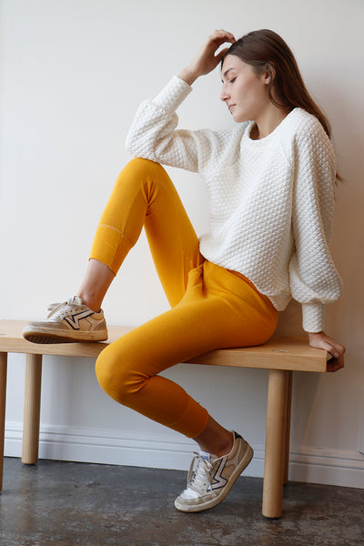 yellow long johns leggings with a slim fit and high waistband | Love Faustine