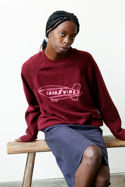 reclaimed vintage sweatshirt with good vibes embroidery detail | Love Faustine